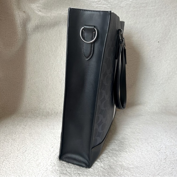 NWT COACH Men’s Signature Web Tall Tote Bag Black & Gray - Picture 5 of 13